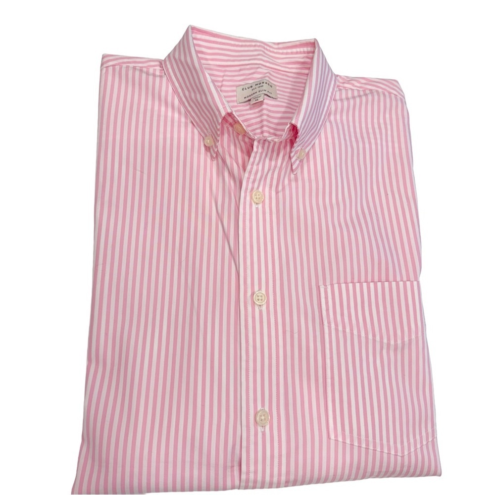 Club Monaco Men’s Button Down Oxford Shirt Pink White Slim Fit Pocket Sz XL NWOT
